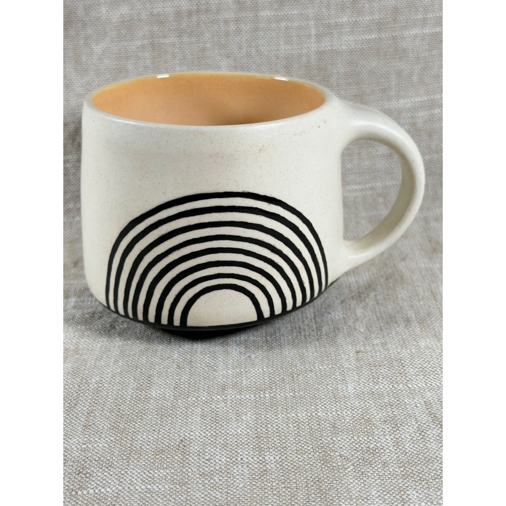 Handmade Ceramic Mug Black White Abstract Arches Signed Pottery Cup Modern